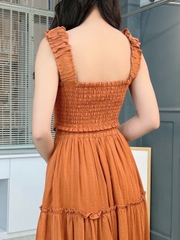 Set Bộ Váy Mix Áo 2 Dây Bản To Dáng Dài Xòe Chất Cotton Đi Du Lịch MIMIX - FF1