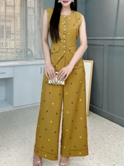 Set Bộ Áo Gile Cổ Tròn Thêu Hoa Mix Quần Dáng Dài Chất Chéo Hàn Thêu Công Sở MIMIX - FJ4