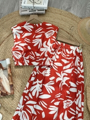 Set Váy Nữ Áo Độn Vai Cổ Tròn Mix Chân Váy Dáng Dài Xòe Chất Linen Ướt, Linen Bột Mịn Đi Tiệc MIMIX - FJ5