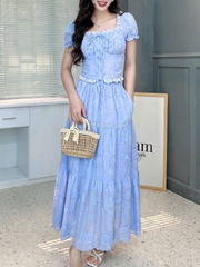 Set Váy Boi Áo Viền Bèo Mix Chân Váy Dáng Dài Chất Boi Cotton Đi Tiệc Đi Biển MIMIX  - FJ2