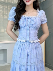 Set Váy Boi Áo Viền Bèo Mix Chân Váy Dáng Dài Chất Boi Cotton Đi Tiệc Đi Biển MIMIX  - FJ2