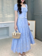 Set Váy Boi Áo Viền Bèo Mix Chân Váy Dáng Dài Chất Boi Cotton Đi Tiệc Đi Biển MIMIX  - FJ2