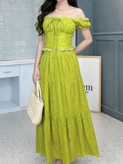 Set Váy Boi Áo Viền Bèo Mix Chân Váy Dáng Dài Chất Boi Cotton Đi Tiệc Đi Biển MIMIX  - FJ2