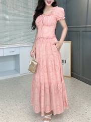 Set Váy Boi Áo Viền Bèo Mix Chân Váy Dáng Dài Chất Boi Cotton Đi Tiệc Đi Biển MIMIX  - FJ2