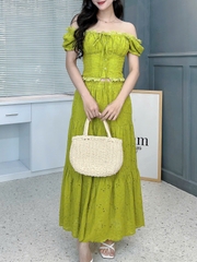 Set Váy Boi Áo Viền Bèo Mix Chân Váy Dáng Dài Chất Boi Cotton Đi Tiệc Đi Biển MIMIX  - FJ2