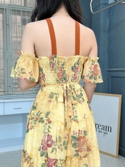 Đầm Maxi Hoa Thiết Kế Tầng Xòe Trễ Vai Cổ Yếm Nữ Đẹp MIMIX FN9