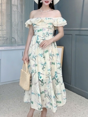 Đầm Bèo Hoa Cổ Viền Ren Cotton Đi Dạo Phố MIMIX FO1