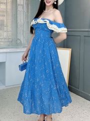 Đầm Bèo Hoa Cổ Viền Ren Cotton Đi Dạo Phố MIMIX FO1