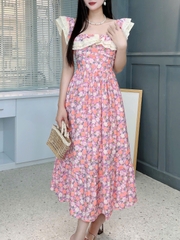 Đầm Bèo Hoa Cổ Viền Ren Cotton Đi Dạo Phố MIMIX FO1