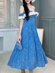 Đầm Bèo Hoa Cổ Viền Ren Cotton Đi Dạo Phố MIMIX FO1