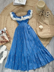 Đầm Bèo Hoa Cổ Viền Ren Cotton Đi Dạo Phố MIMIX FO1