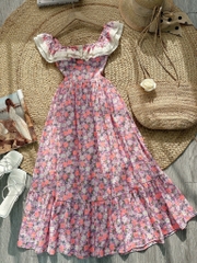 Đầm Bèo Hoa Cổ Viền Ren Cotton Đi Dạo Phố MIMIX FO1