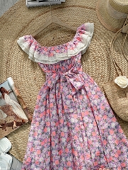 Đầm Bèo Hoa Cổ Viền Ren Cotton Đi Dạo Phố MIMIX FO1