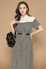 Đầm Qc Sơ Mi Caro Phối Trắng