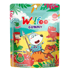 Kẹo dẻo Wolfoo hình khủng long có nhân mứt táo 45g