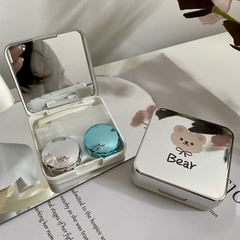 Hộp Đựng Lens Tráng Gương Hình Gấu Đeo Nơ