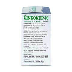 Thuốc Ginkokup 40 Korea United điều trị bệnh sa sút trí tuệ, bệnh Alzheimer, rối loạn mạch máu não (6 vỉ x 10 viên)