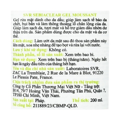Gel rửa mặt SVR Sebiaclear Gel Moussant 200ml làm sạch không chứa xà phòng và loại bỏ tế bào da chết
