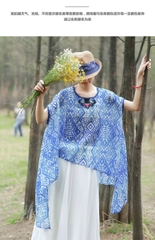 Áo thun cotton và lanh nữ thêu viền phong cách dân tộc của những người ưa hoạt động terong thời tiết mùa hè