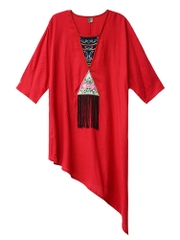 Áo thun cotton và lanh nữ thêu viền phong cách dân tộc của những người ưa hoạt động terong thời tiết mùa hè