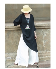 Áo thun cotton và lanh nữ thêu viền phong cách dân tộc của những người ưa hoạt động terong thời tiết mùa hè