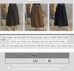 Chân Váy chữ A vải lanh co giãn đa năng retro thiết kế topstitch
