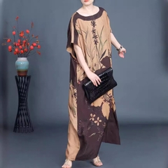 Váy retro tơ lụa nhân tạo dáng dài, rộng kích thước lớn không đều.