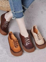 Giày buộc dây miệng nông da bò thật, lỗ thủng, đế gân bò, mềm , nhẹ, thoải mái, thoáng bàn chân