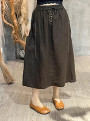 Chân Váy chữ A vải lanh co giãn đa năng retro thiết kế topstitch