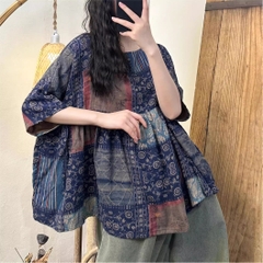 Áo sơ mi búp bê, nhún bèo, vải cotton phong cách giản dị, nữ tính