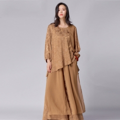 Bộ Đồ Lụa Gấm Hai Mảnh Có Lớp Voan Trang Trí Phá Cách Hiện Đại Sang Trọng. Thời Trang Xuân Hè Dành Cho Mọi Lứa Tuổi