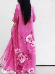 Váy dài thân chữ A, Họa tiết kẻ pha hoa, phù hợp lứa tuổi trung niên phong cách phương Tây