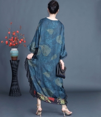 Váy dài thân chữ A, Họa tiết kẻ pha hoa, phù hợp lứa tuổi trung niên phong cách phương Tây