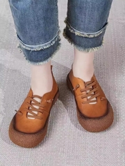 Giày buộc dây miệng nông da bò thật, lỗ thủng, đế gân bò, mềm , nhẹ, thoải mái, thoáng bàn chân