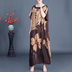 Váy retro tơ lụa nhân tạo dáng dài, rộng kích thước lớn không đều.
