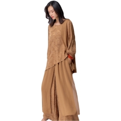 Bộ Đồ Lụa Gấm Hai Mảnh Có Lớp Voan Trang Trí Phá Cách Hiện Đại Sang Trọng. Thời Trang Xuân Hè Dành Cho Mọi Lứa Tuổi