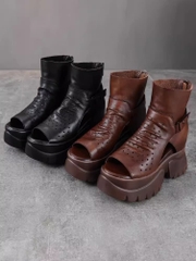 Sandal nữ da thật, miệng cá đế dầy nâng chiều cao chống thấm nước tốt. Phong cách hiện đại, cá tính thích hợp mùa hè.