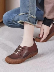 Giày buộc dây miệng nông da bò thật, lỗ thủng, đế gân bò, mềm , nhẹ, thoải mái, thoáng bàn chân