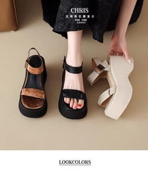 Sandal đế dày, hở mũi da thật, đế bằng đa năng dành cho nữ
