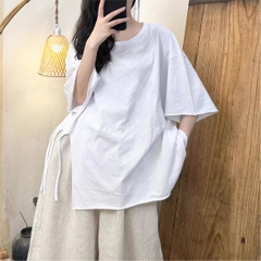 Áo sơ mi cotton trơn, cổ tròn đến từ H u a l o u hợp với  phong cách khỏe, năng động