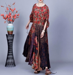 Váy tơ lụa nhân tạo dáng dài, kích thước lớn không đều