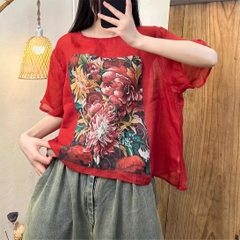 Sản phẩm áo Nilen từ H u a l o u, mẫu 2024, chất liệu lanh gai cao cấp, áo mang lại sự thoải mái cho người mặc.