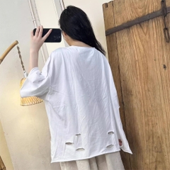 Áo sơ mi cotton trơn, cổ tròn đến từ H u a l o u hợp với  phong cách khỏe, năng động