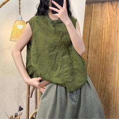 Áo cotton thêu ren từ H u a l o u phong cách mùa hè mới retro niche