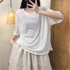 Áo sơ mi cotton cổ tròn đến từ H u a l o u hợp với  phong cách mùa hè năng động
