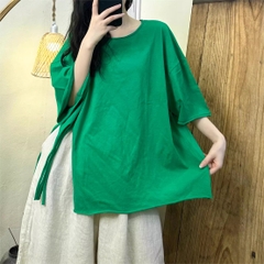 Áo sơ mi cotton trơn, cổ tròn đến từ H u a l o u hợp với  phong cách khỏe, năng động