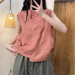 Áo cotton thêu ren từ H u a l o u phong cách mùa hè mới retro niche