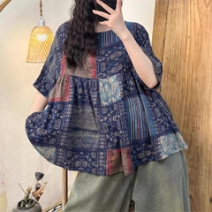 Áo sơ mi búp bê, nhún bèo, vải cotton phong cách giản dị, nữ tính