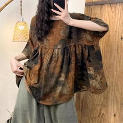 Áo sơ mi búp bê, nhún bèo, vải cotton phong cách giản dị, nữ tính