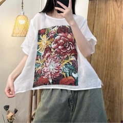 Sản phẩm áo Nilen từ H u a l o u, mẫu 2024, chất liệu lanh gai cao cấp, áo mang lại sự thoải mái cho người mặc.